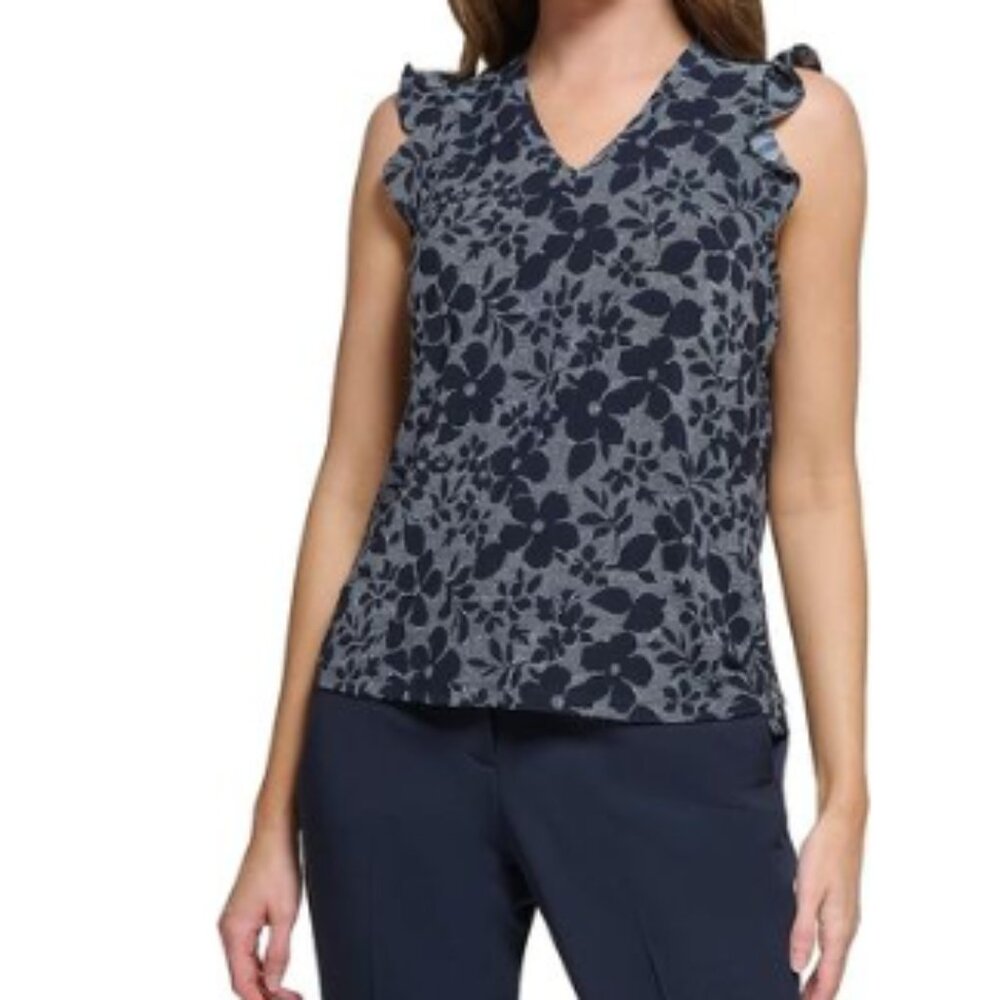 Tommy Hilfiger Women's sleeveless top Blue Floral Blouse shirt XL